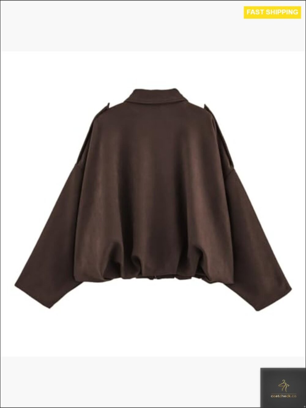 Faux Suede Bomber Jacket Lightweight Oversized Batwing Sleeve Streetwear Chic - Picture 4 of 7